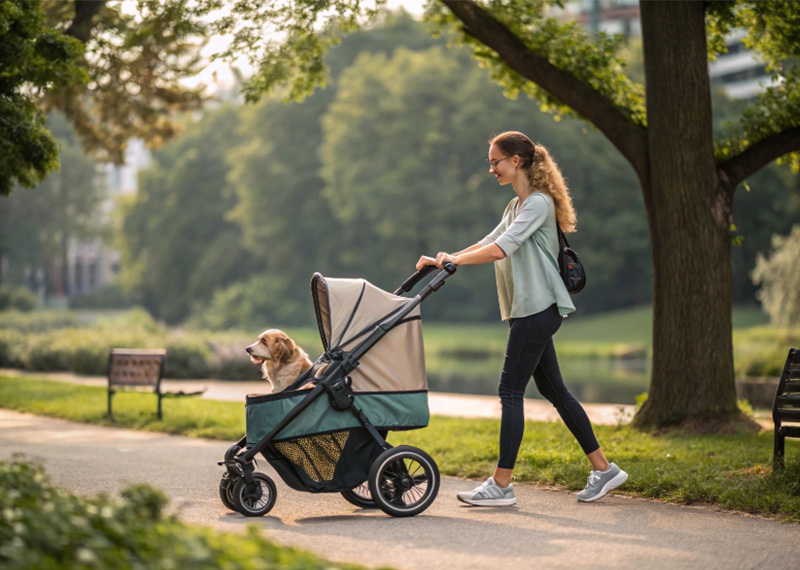 How do pet strollers help multi-pet families travel easily?
