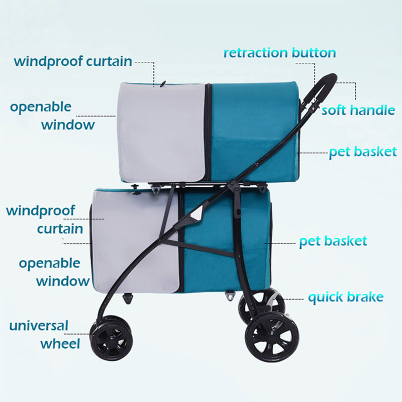 Oxford Fabric Dual Pet Stroller