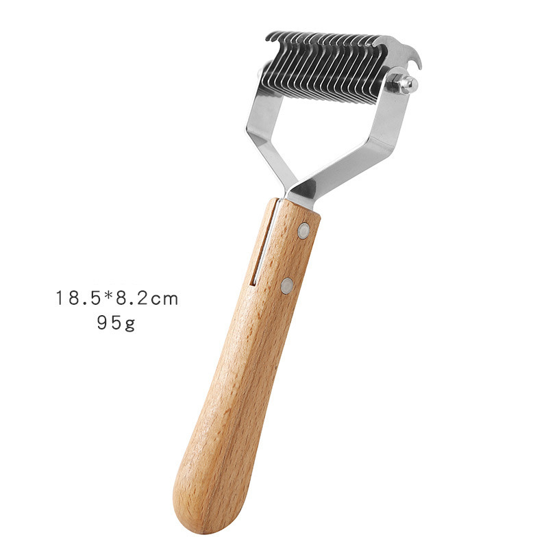 Wooden pet grooming rake