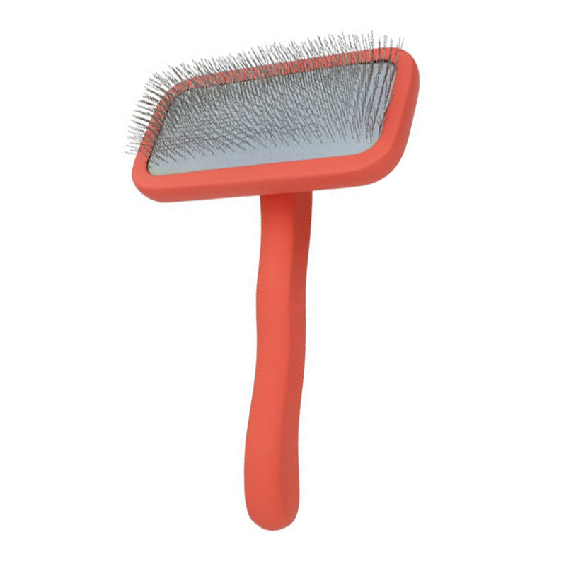 Self-cleaning stainless steel dog slicker brush